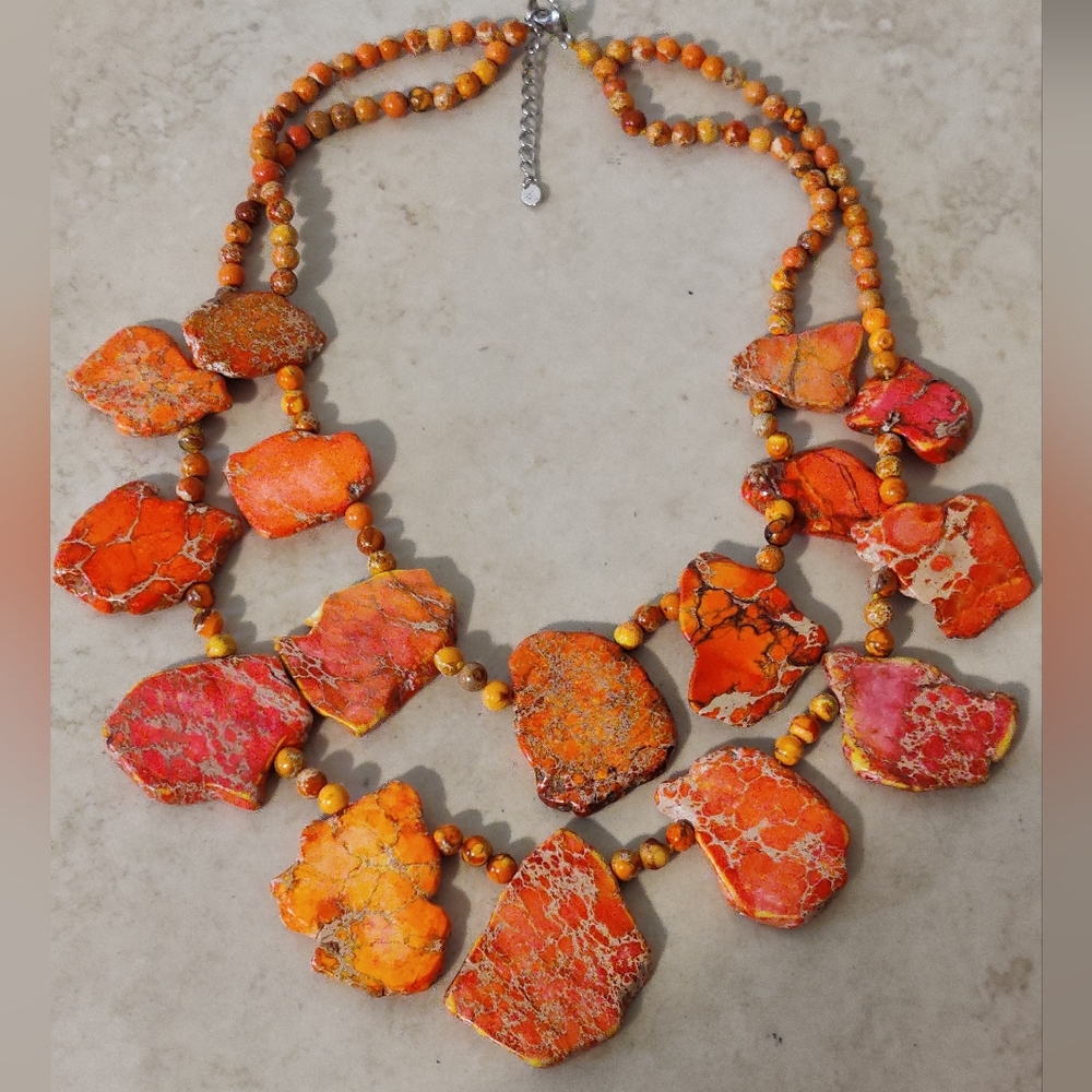 Designer Lucas Lameth orange sea sediment jasper and silver 925 necklace